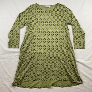 Masai XL Green Dot Print Tunic Dress Minimalist Mod Style Lagence Boho Travel